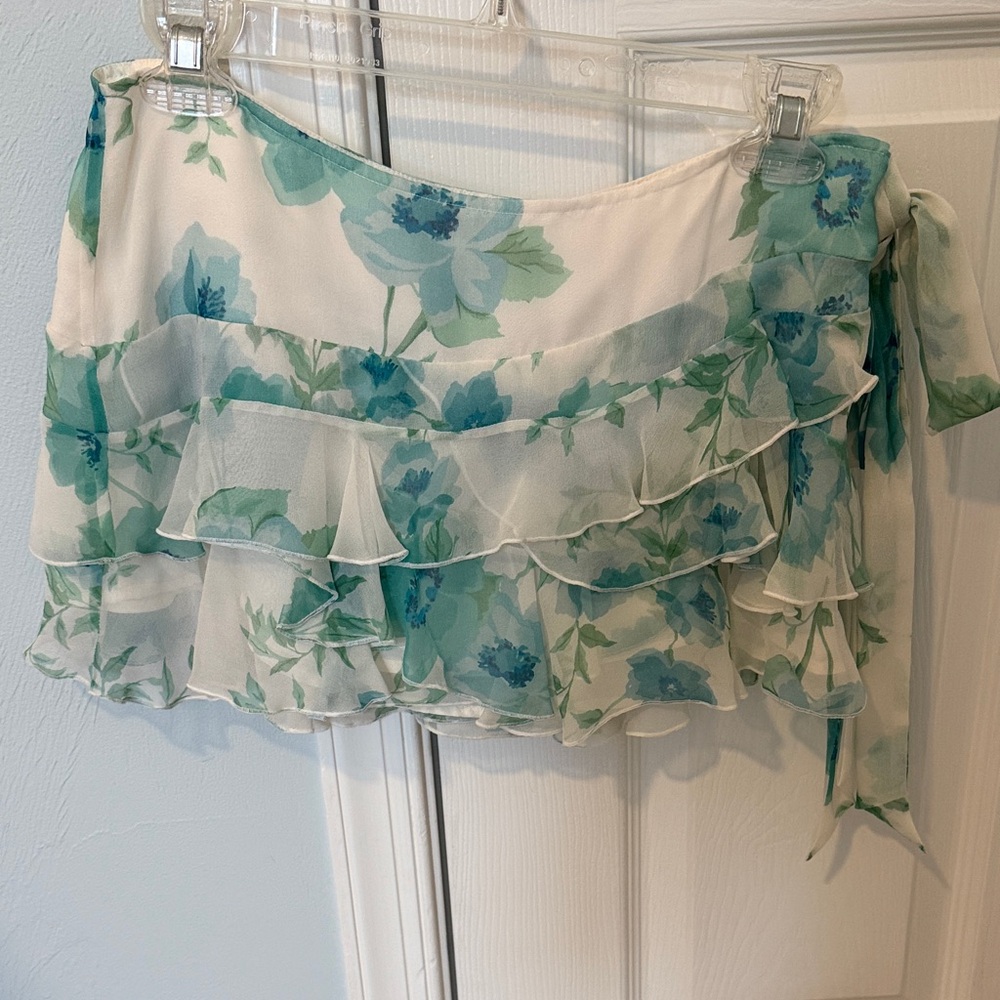 Vintage Y2K Abercrombie Floral Ruffle Layered Skirt With Bow 100% Silk